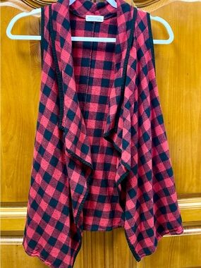 Twenty Second Red and Black Plaid Open-Front Vest